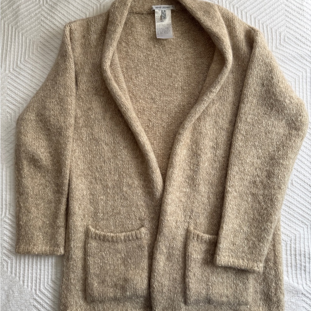 Rene Lezard Beige Open-Front Shawl Collar Cardigan
